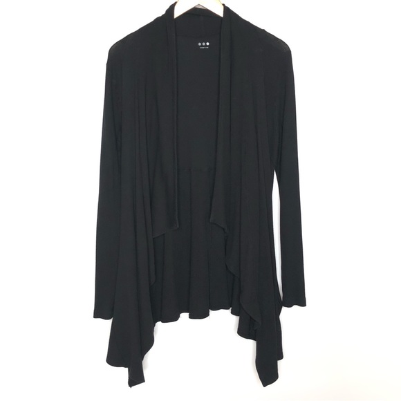 Three Dots Sweaters - Three Dots Black Knit Cardigan Sweater Long Sleeve Long Line Open Front